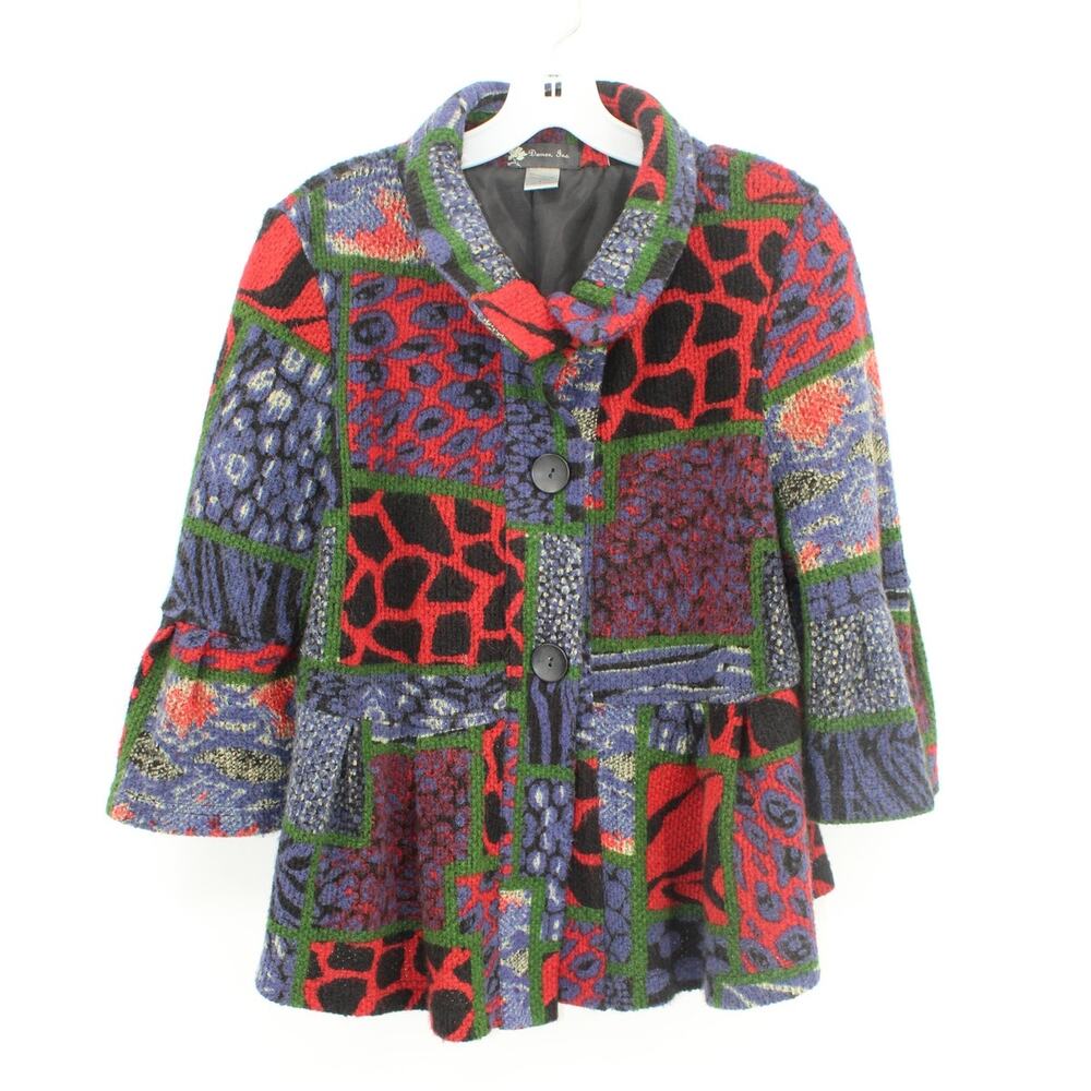 Damee Inc Patchwork Jacket bell sleeves 3/4 Size Large wired collar